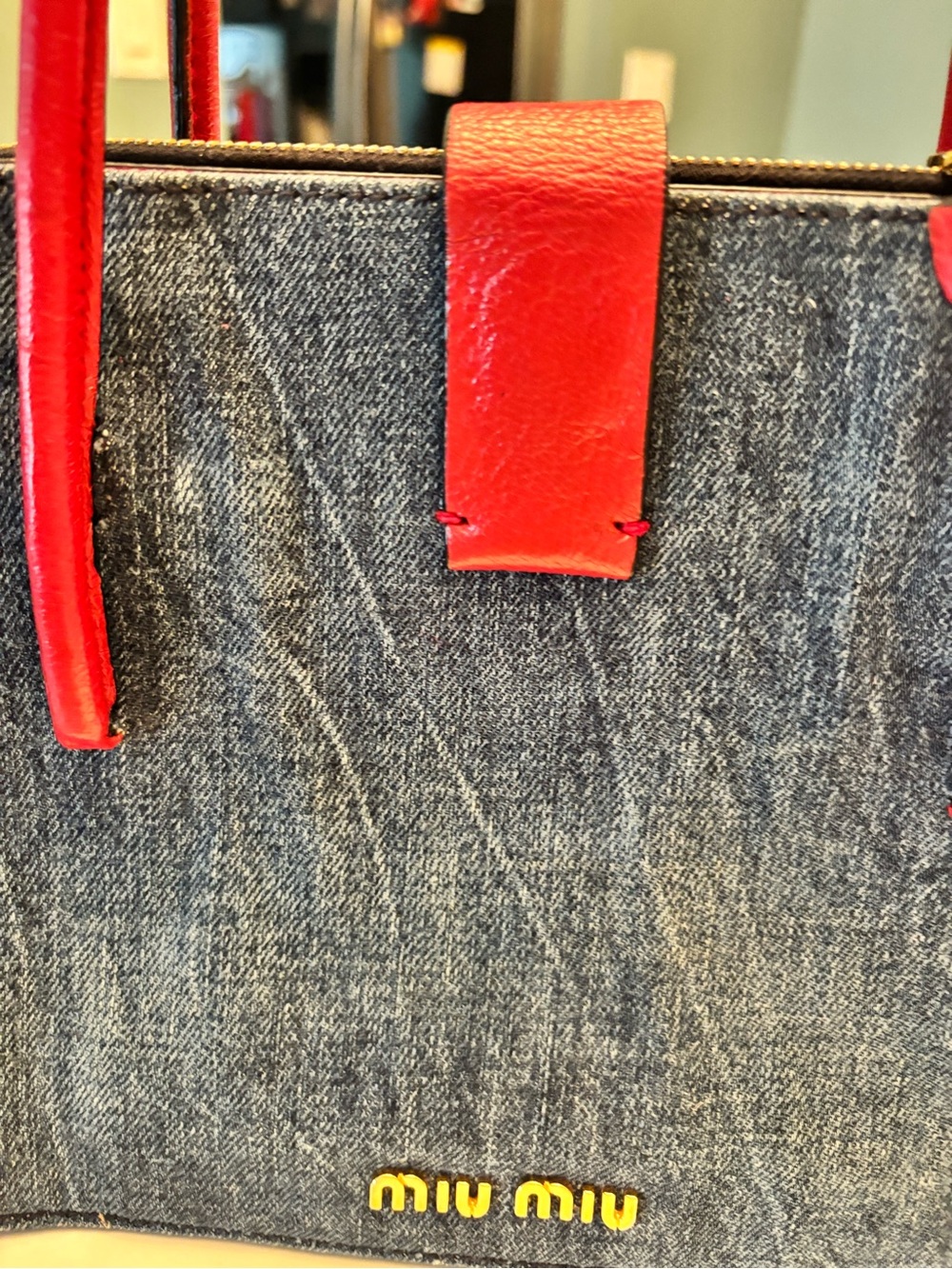 Miu Miu Denim Satchel with Red Leather Trim - Picture 12 of 15